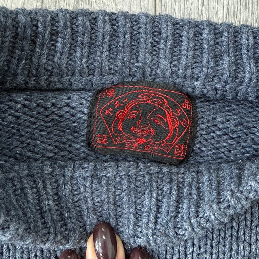 Evisu Vintage 100% Wool Crew Neck Sweater with Cream Accents - Picture 5 of 8